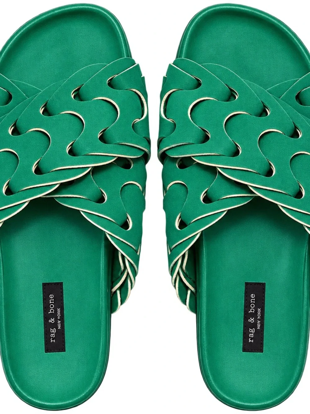 rag & bone Green Wavy Strap Slide Sandals